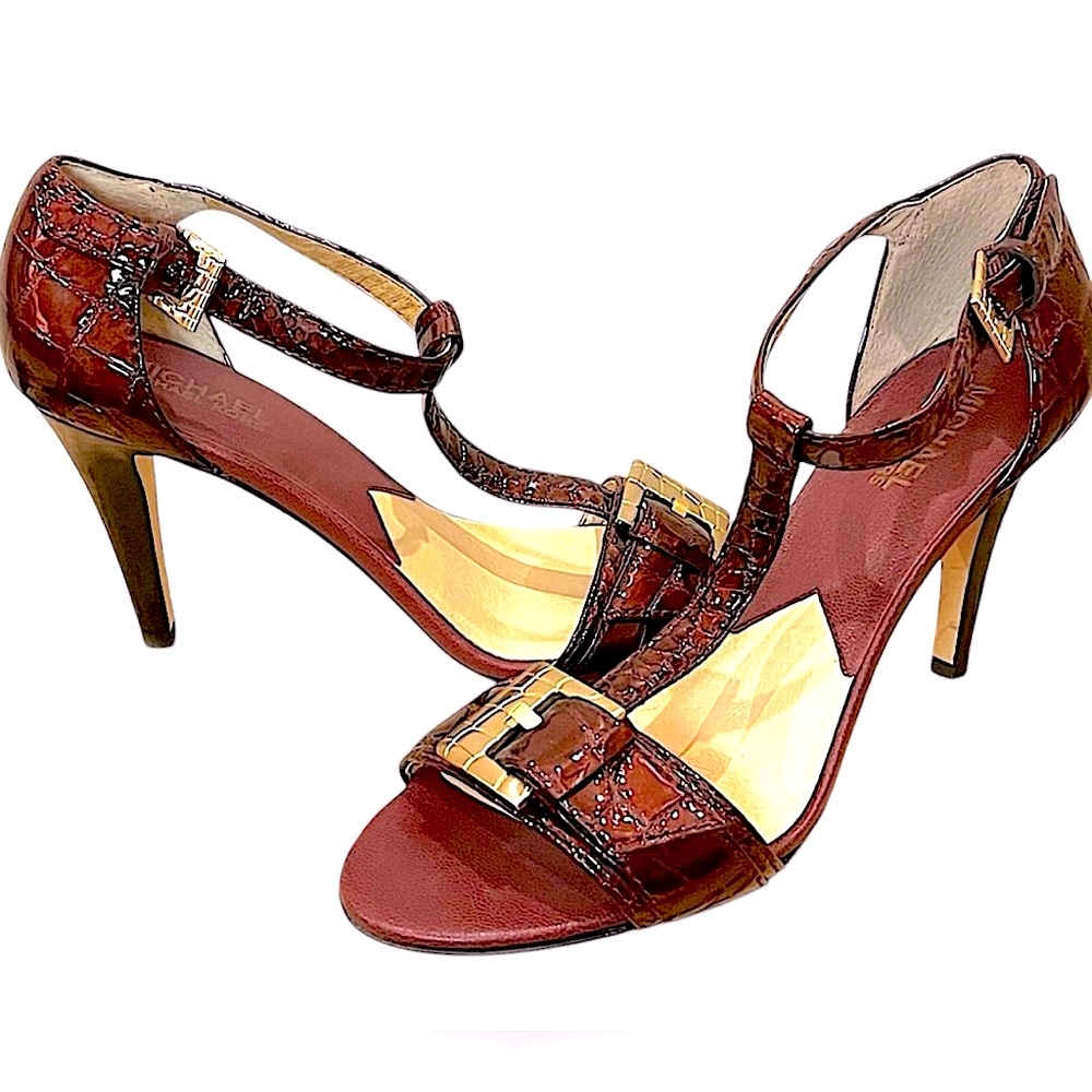 MICHAEL KORS leather croc heel sandals 🩷❤️🤎